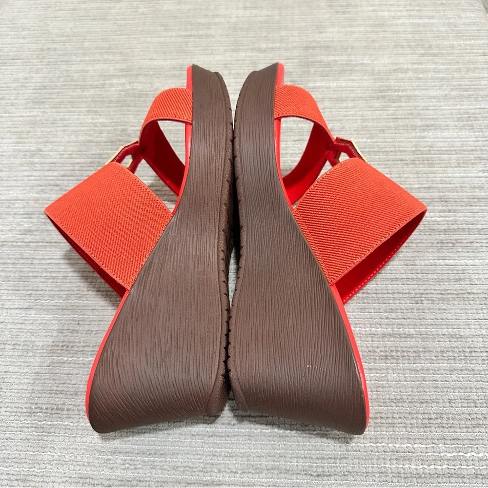 Lauren Blakwell Women's Coral Red Stretch Wedge Sandals - Size 10‎ NWOT